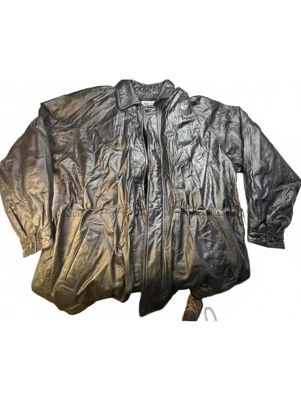 COAT Vintage Black Leather Jacket with Faux Fur Lining By American Leather